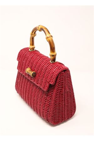 Red woven wicker bag with bamboo handle Laboratorio Capri | 110RED